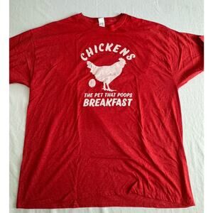 Chickens Pet Poops Eggs For Breakfast T Shirt Red 2XL - Funny Farm Life Tee